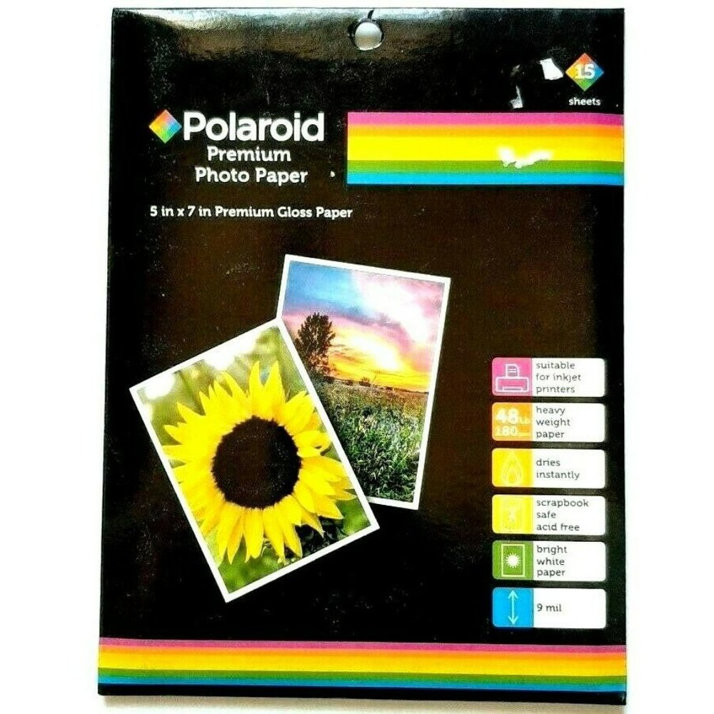 Polaroid Premium Gloss 5x7 Photo Paper  Sealed 15 Sheets Inkjet 48 lb.